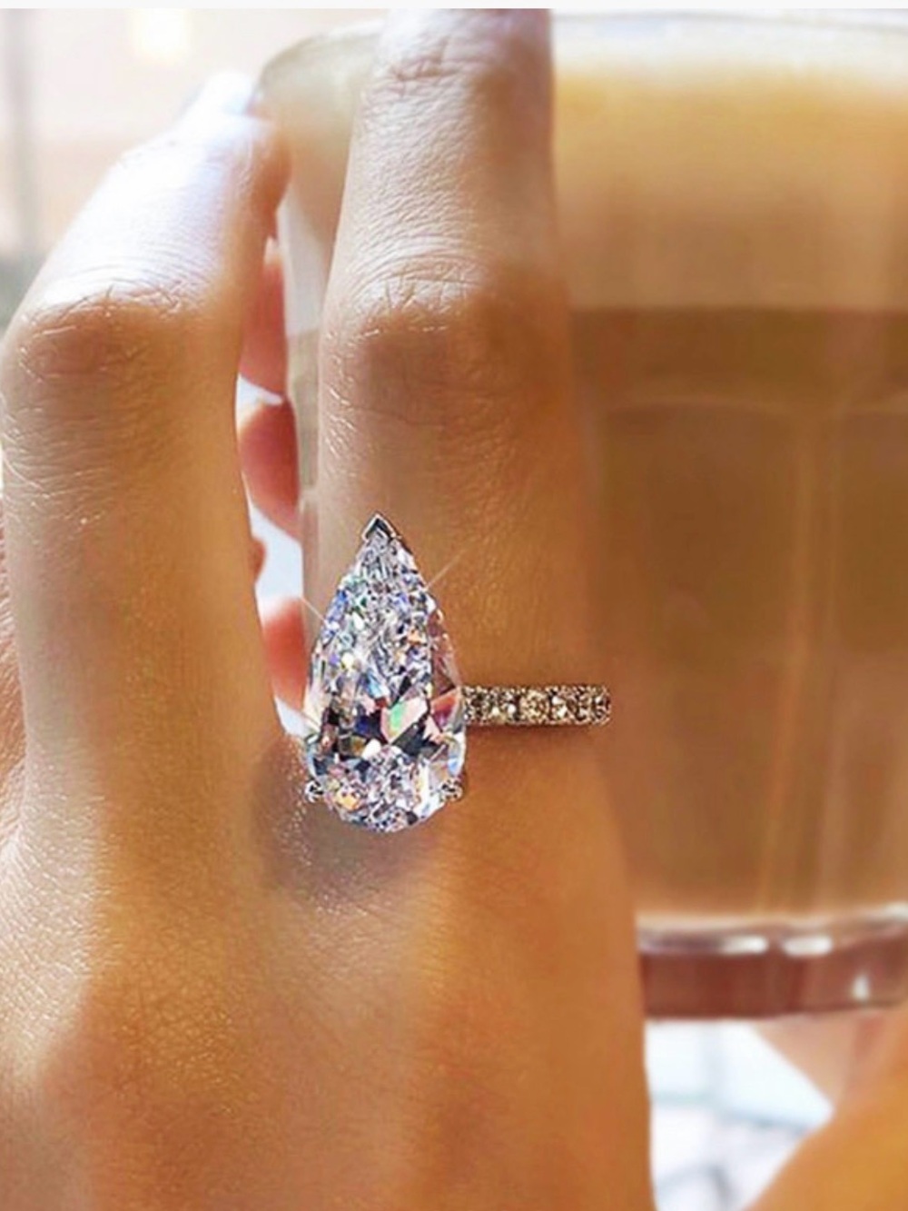 Sterling Silver Teardrop CZ Cocktail Ring - Clear Crystal - Picture 4 of 7